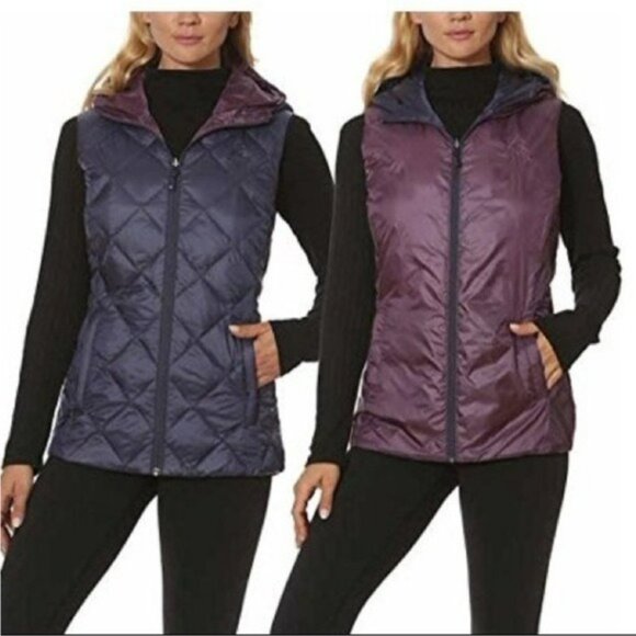 Womens Down Quilted Puffer Vest With Removable Hood Reversible Lightweight Small - Picture 4 of 16